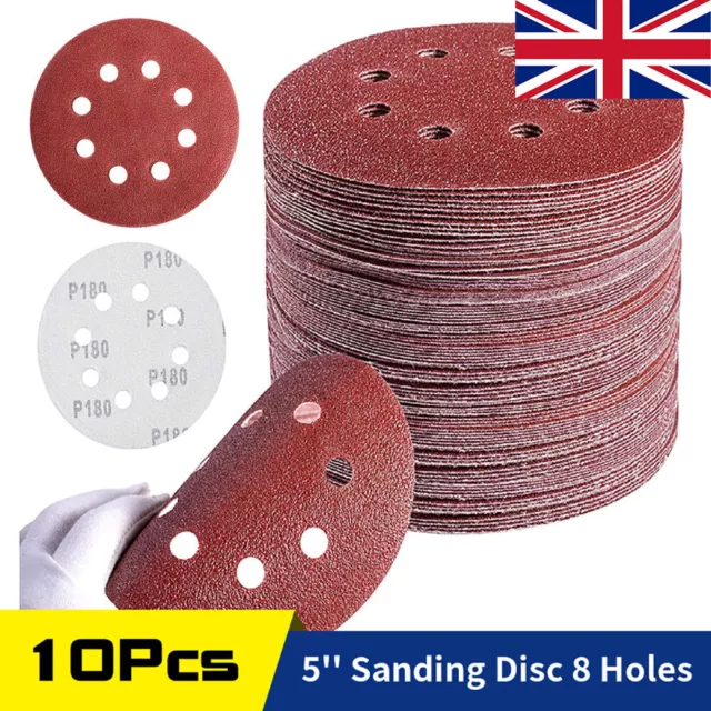 125mm 5" Sanding Discs 8 Hole 40 - 600 Grit Orbital Sander Sheets Sandpaper Pads