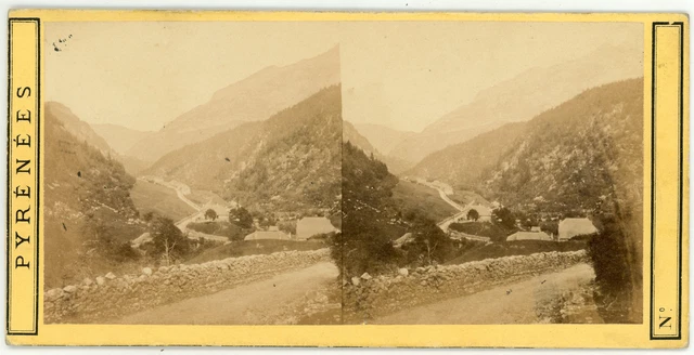 STEREO France, Pyrenees, hamlet, mountain village to be identified, circa 1870 Vi