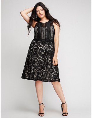 New Lane Bryant Plus Size Black Mixed Lace Fit & Flare Dress Sz 20