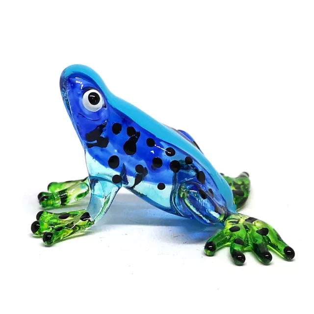 Hand Blown Glass Blue Frog Figurine Tropical Rain Forests Toad Garden Decoration 2