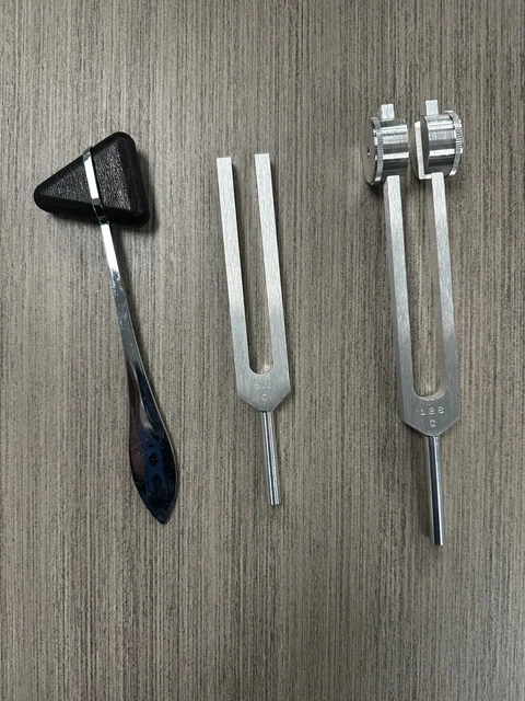 512c tuning fork and 128c tuning fork with reflex hammer; neurology testing set