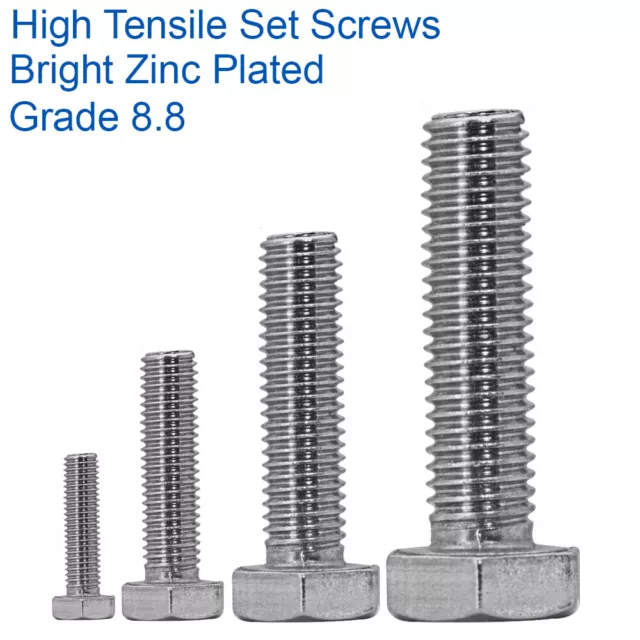 M6 - 6mm HIGH TENSILE FULLY THREADED SET SCREWS HEX BOLTS ZINC PLATED 8.8