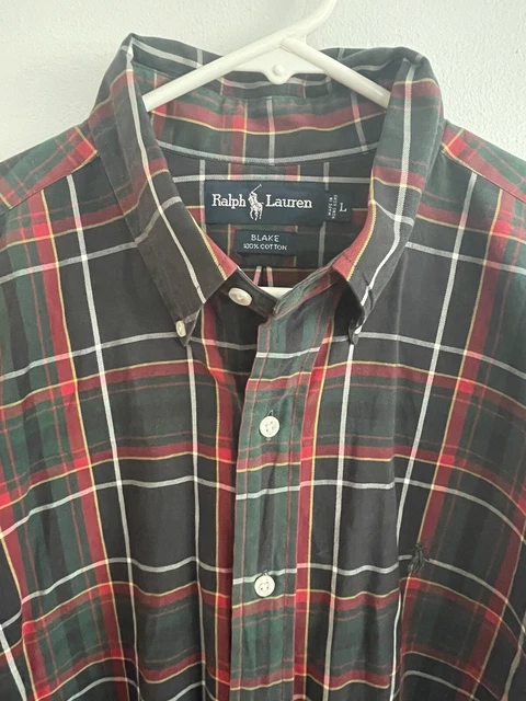 Men's Polo Ralph Lauren Blake Long Sleeve Black Red Green Dress Shirt Sz L