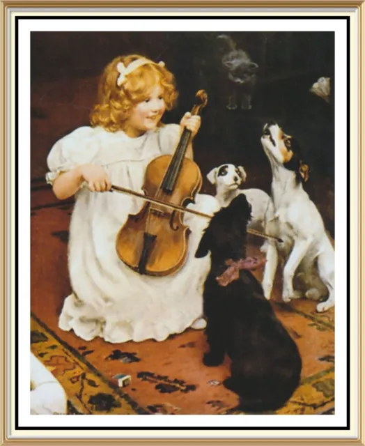ELSLEY Art Print Girl Play Violin BROKEN MELODY Jack Russell Terrier Scottie Dog