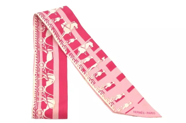 Authentic HERMES Twilly Scarf "Faubourg 24 GINZA 5 4 1" Silk Pink 4069H