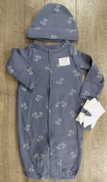 Baby Boy Clothes New Carter's Preemie Handsome Little Fella Dog 3pc Gown Outfit