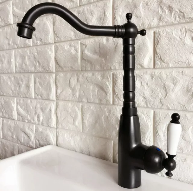 Grifo mezclador giratorio de latón frotado con aceite negro para baño/fregadero de cocina fnf370