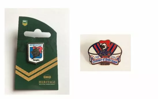 Set Of 2 Newcastle Knights Nrl Team Heritage Logo Pin Badge & Centenary Pin