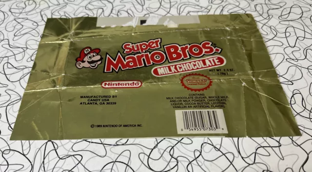 Vtg 1989 Super Mario Bros. Chocolate Candy Bar Wrapper RARE Gold Foil Nintendo!