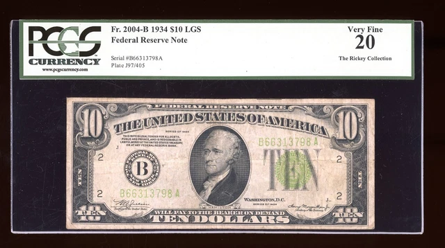 DBR 1934 $10 LGS FRN New York Fr. 2004-Blgs PCGS VF-20 Serial B66313798A