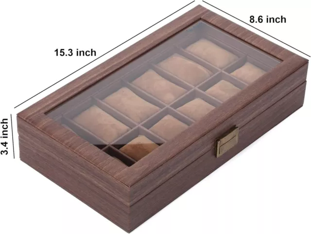 12 slots Wooden Watch Box Jewelry Storage PU Leather Watch Organizer Gift 2