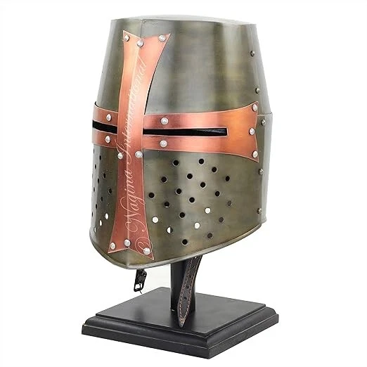 Casque De Chevalier D'Argent Avec Écran Facial Mobile - Casque Médiéval Croisé Armure Romaine