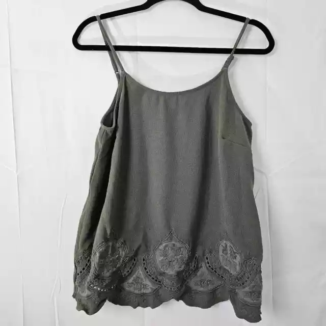 Ann Taylor Loft Sage Green Strappy Cami Tank Cut Out Lace Womens Medium Top