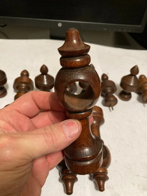 4 Old Sets Arts Craft Victorian Turned Wood Drapery Curtain Rod Brackets Finials 18