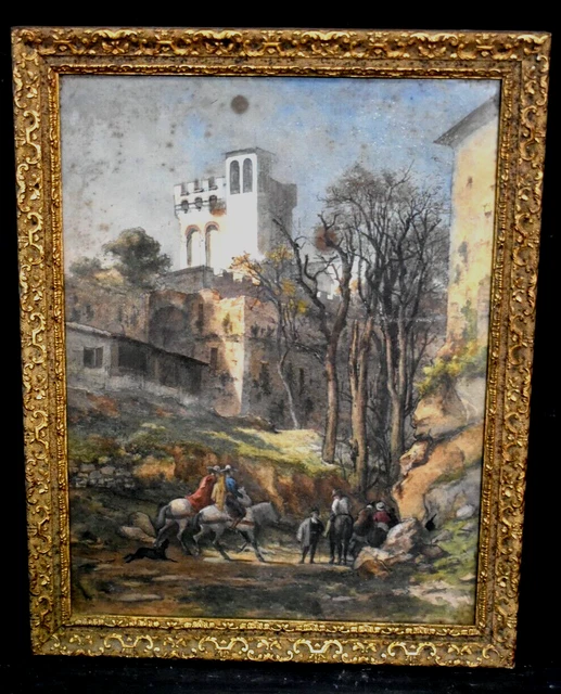 Aquarelle Originale XIXème – Vue De San Sepolcro, Bologne, Italie – Grand Tour – Signée