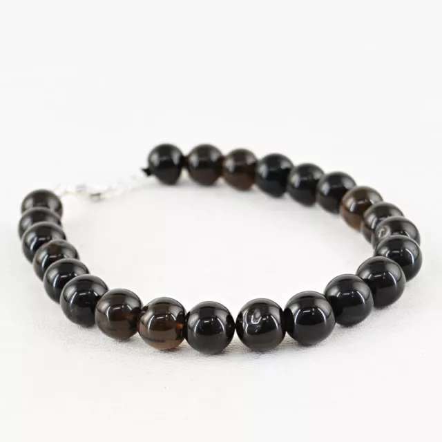 Genuine 133.00 Cts Earth Mined Untreated Black Onyx Round Shape Beads Bracelet