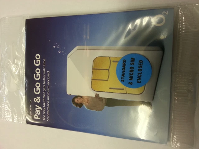 Official O2 Network Pay As You Go 02 Sim Card  Standard Size Nano And Micro Sim