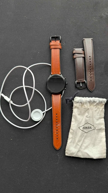 FOSSIL THE CARLYLE HR Gen 44mm Black Stainless Steel Case, Brown