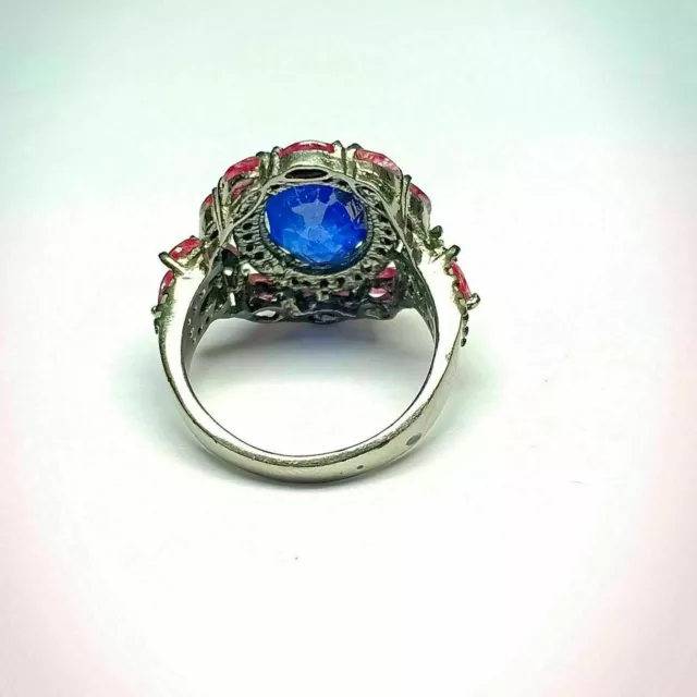 Natural Sapphire & Ruby Gemstone Ring,Pave Diamond Ring,925 Sterling Silver Ring 2
