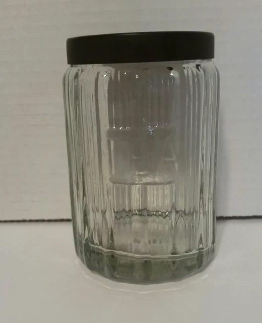 Vintage Hoosier Style Tea Glass Jar 4 3/4" Ribbed Pattern Design with Metal Lid