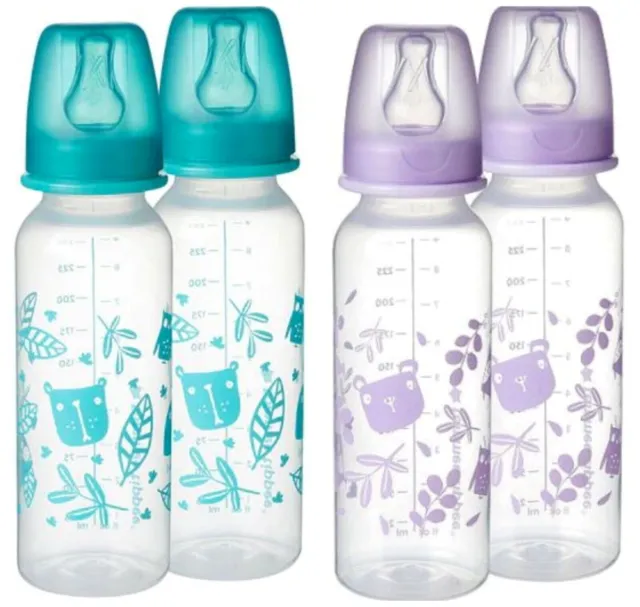 Tommee Tippee Essentials Medium Flow Decorated Baby Bottles 250ml 3+M Twin Pack