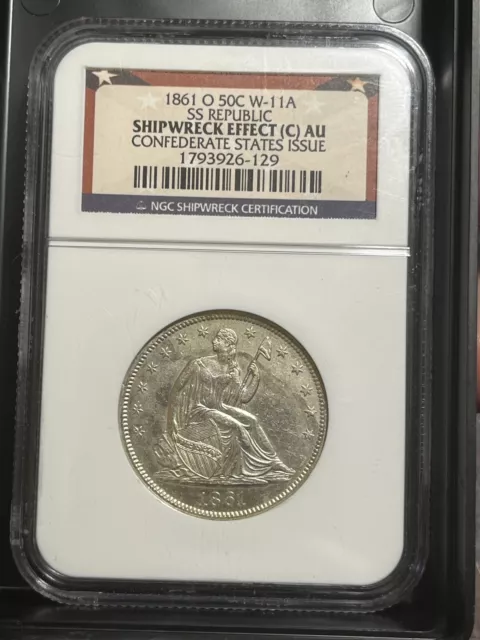 1861-O Seated Liberty Half Dollar SS Republic Shipwreck Effect CONFEDERATE AU