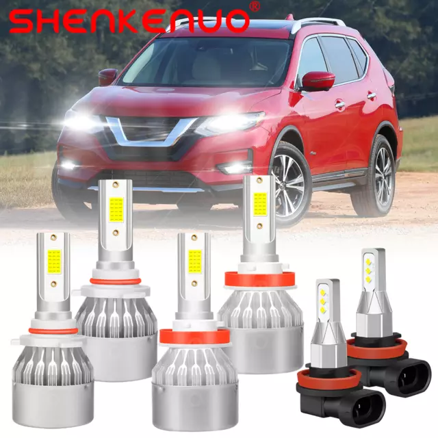 For Nissan Rogue 2008-2013 LED Headlight Bulbs High Low Beam+Fog Light Kits 6Pcs