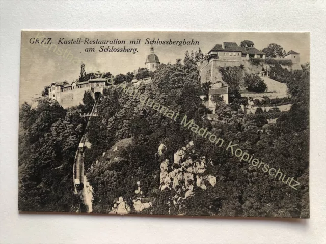 AK Graz Kastell-Restauration mit Schlossbergbahn am Schlossberg um 1910 ungelauf