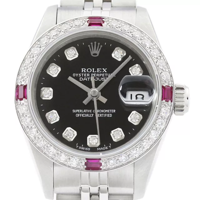 Rolex Femmes Datejust 69174 Noir 18K Or Ss Diamant Rubis Montre W / Rolex Bande