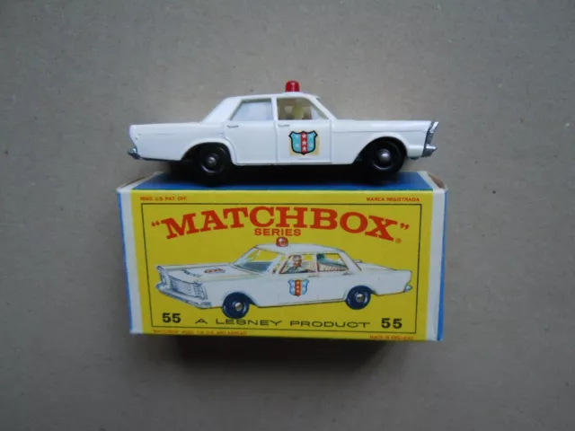 MATCHBOX LESNEY No. 55 FORD GALAXIE POLICE CAR VERY NEAR MINT IN EX ORIGINAL BOX