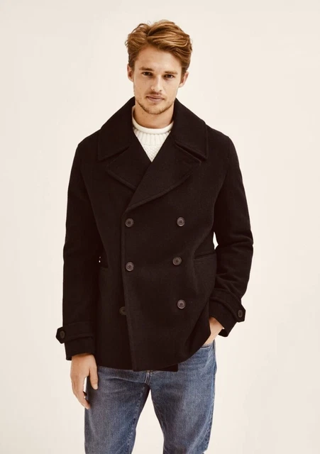 MENS RED HERRING Pea Coat Size Medium Black Warm Jacket Debenhams Smart 14.99 PicClick UK
