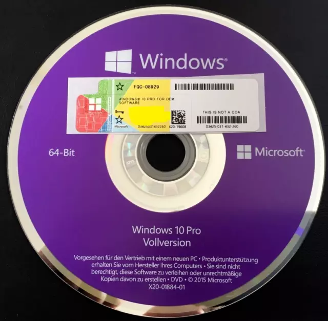 Microsoft Windows 10 Pro 64Bit DVD plus, COA Produktschlüssel OVP