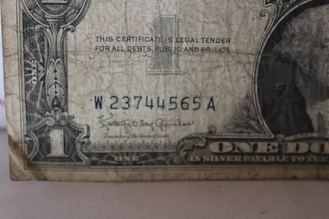 Silver Certificate Dollar Bill Blue Seal 1957B W   A   Good Condition
