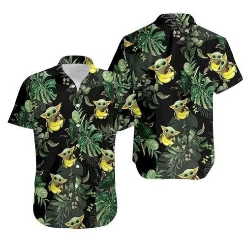 Yoda Hugging Bananas Tropical Leaves 3D HAWAII SHIRT US Size Christmas Gift