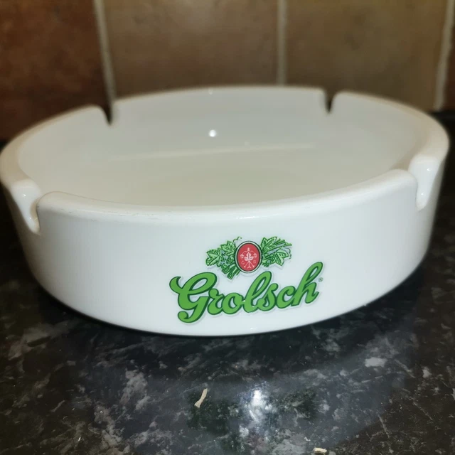 Vintage Ceramic Grolsh Milk Glass White Rare Lager Ash Tray  Great for Mancave