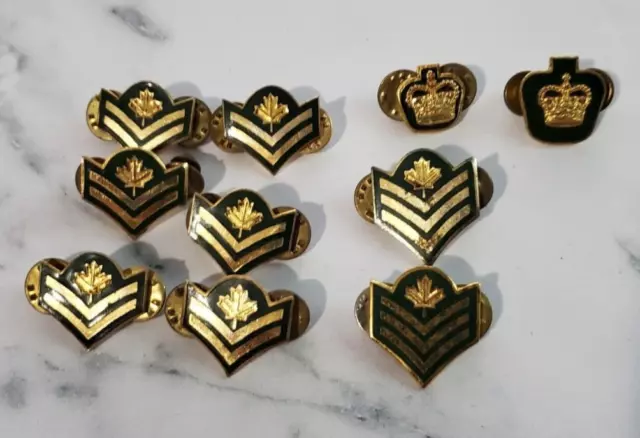 Canadian Military Forces Chevron Lapel Pin 8 Lot + Queens Crown