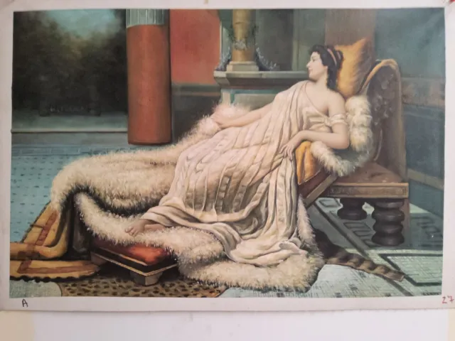 Quadro Dipinto a Mano Olio Su Tela dama nobile sdraiata 60x90 con telaio legno