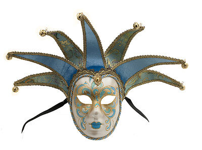 Mask from Venice Volto Jolly Blue Golden 7 Spikes for Masquerade Ball 1422 VG2