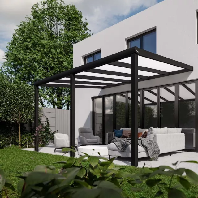 Pergola adossée Carport Aluminium toit Polycarbonate Opaque 5x3.5m Pratt & Söhne