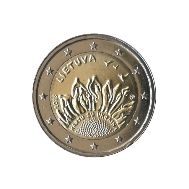 Original 2 Euro Coin Lithuania Together with Ukraine UNC Year 2023 Uncirculated