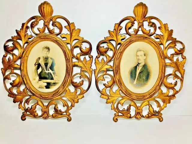 Pair of Antique Victorian Frames Cast Iron/Brass? with gold wash Ornate Picture