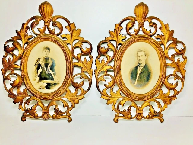 Pair of Antique Victorian Frames Cast Iron/Brass? with gold wash Ornate Picture