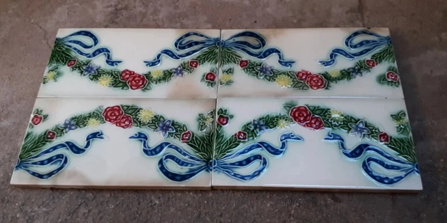 4 Pcs Lot Rare Ceramic Tiles Porcelain Vintage Art Japan  Tiles D.k Mark