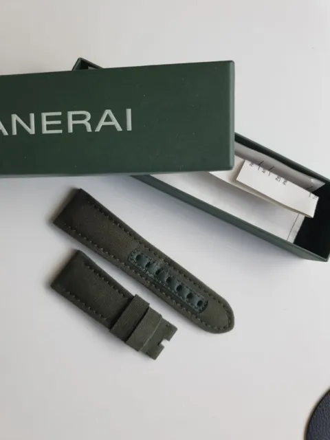 OFFICINE PANERAI OEM 26mm GREEN CANVAS STRAP FOR TANG BUCKLE WITH BOX & RECEIPT