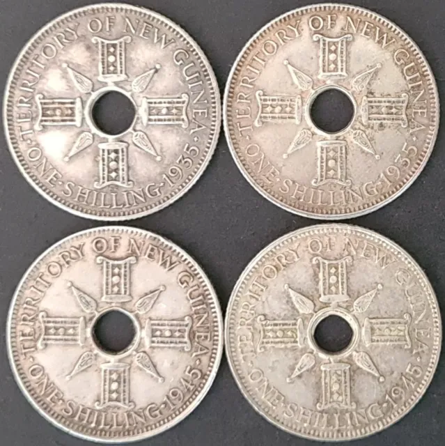 4 x Territory of New Guinea One Shilling Coins