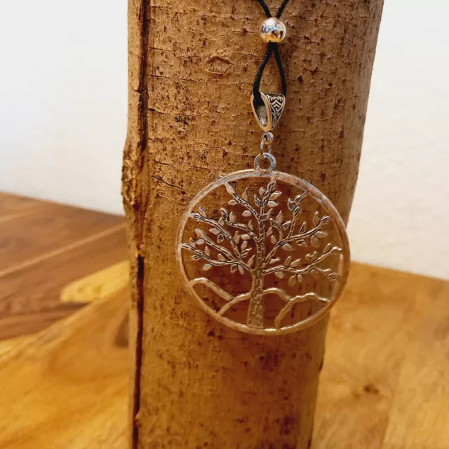 Halskette Kette mit großem Anhänger Baum des Lebens Flachrund (74)