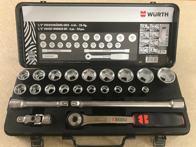 WÜRTH Steckschlüssel-Sortiment 1/2 Zoll – 21-teilig, 12-kant, Mit Knarre, Verlängerungen Und Gelenk