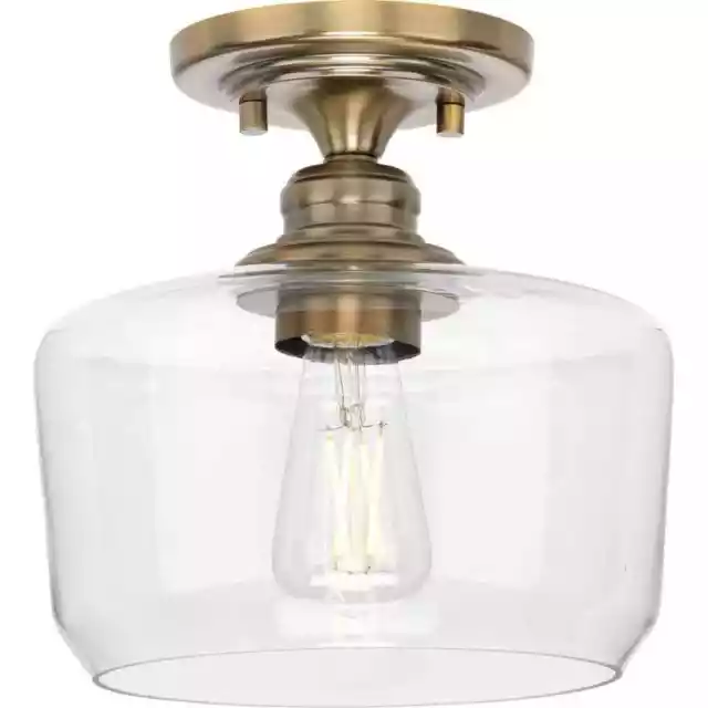 Progress Lighting Aiken Collection 1-Light Vintage Brass Clear Glass Mount Light