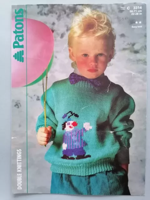 CHILD'S CLOWN SWEATER, 56-71cm, 8ply, PATONS Knitting Pattern 3314