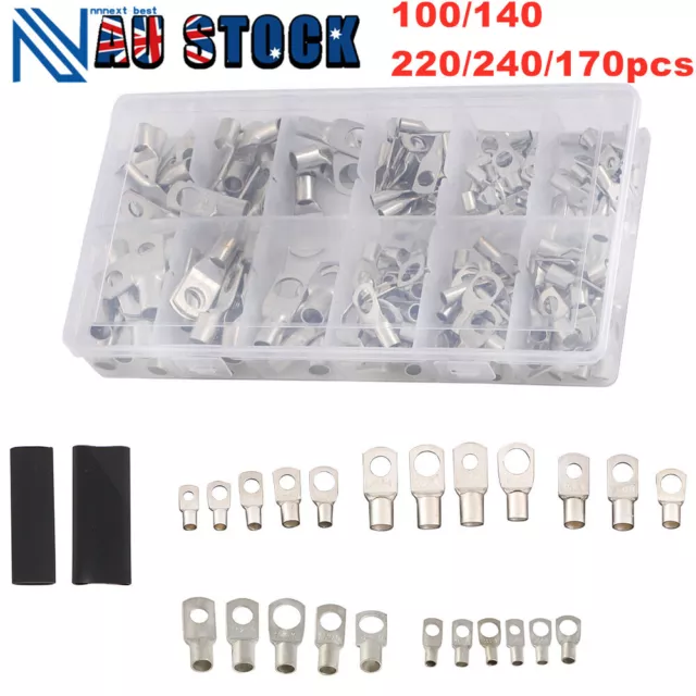 240Pcs 4WD Cable Lug Ring Battery Copper Tube Connector Kits Terminal Crimper